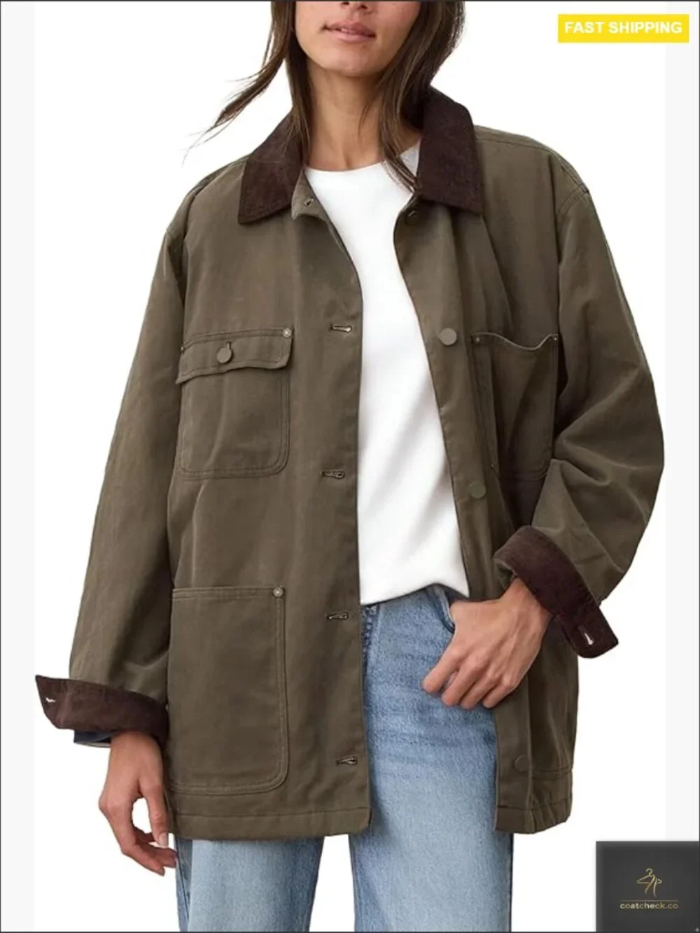 Oversized Utility Barn Jacket Cotton Corduroy Collar Vintage Workwear Pockets